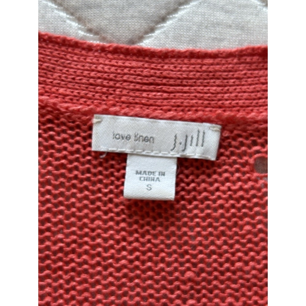 J Jill Love Linen Sweater Womens Small Coral Pink Orange Cardigan Lightweight - Picture 5 of 8
